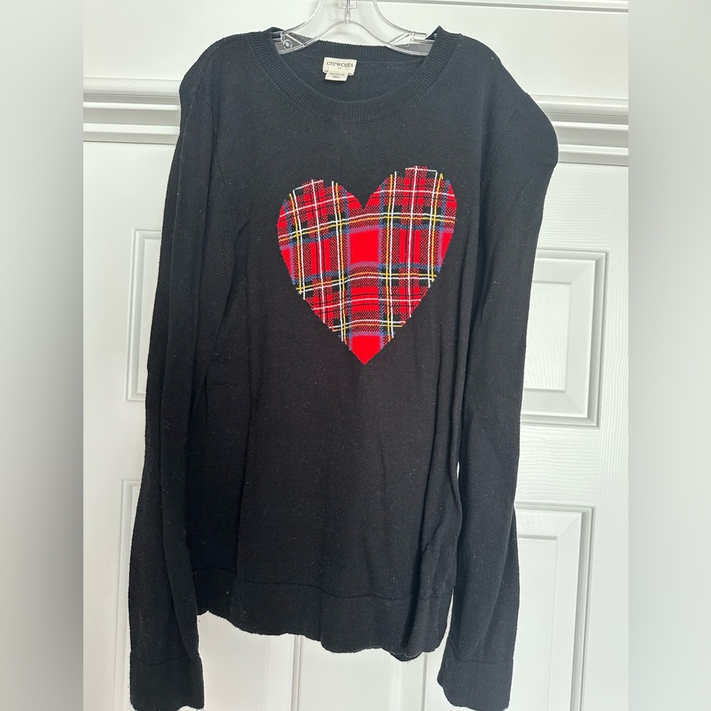 Crewcuts Black Sweater with Red Plaid Heart